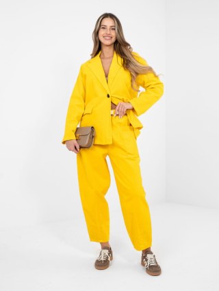 Żółte Spodnie Sztruksowe Damskie Carrot RUE PARIS z Paskiem