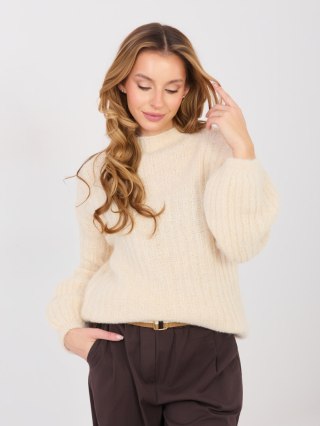 Jasnobeżowy sweter damski oversize z domieszką wełny – Italy Moda