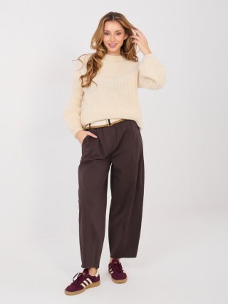 Jasnobeżowy sweter damski oversize z domieszką wełny – Italy Moda