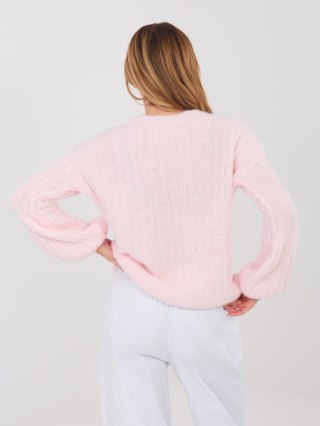Pastelowy różowy sweter damski z bufiastymi rękawami – Italy Moda