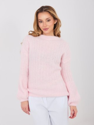 Pastelowy różowy sweter damski z bufiastymi rękawami – Italy Moda