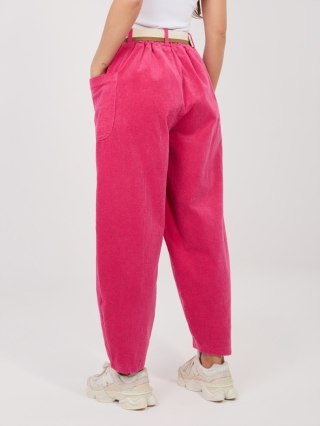 Fuksjowe Spodnie Sztruksowe Damskie Carrot RUE PARIS z Paskiem