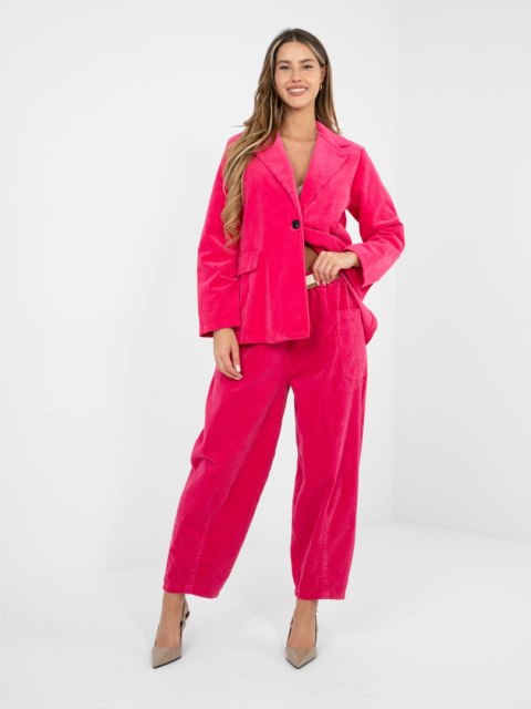 fuksjowe spodnie sztruksowe damskie carrot RUE PARIS z paskiem