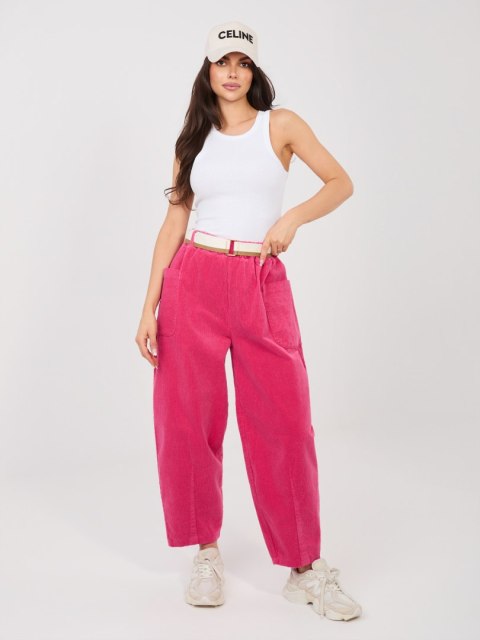 spodnie damskie fuksjowe z paskiem styl casual