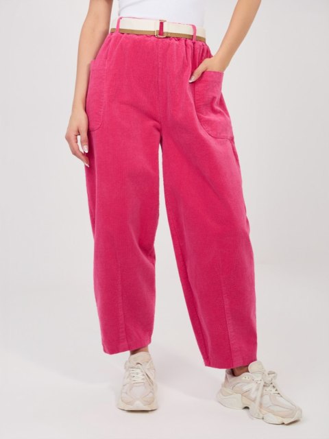 stylowe spodnie damskie fuksjowe sztruksowe