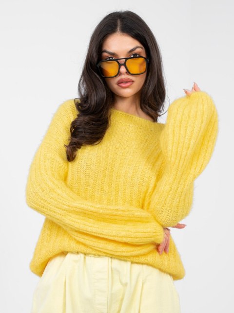 Żółty damski sweter oversize z domieszką wełny Italy Moda
