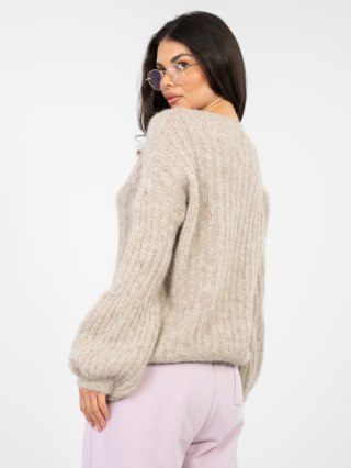 Ciemnobeżowy sweter damski oversize z domieszką wełny – Italy Moda