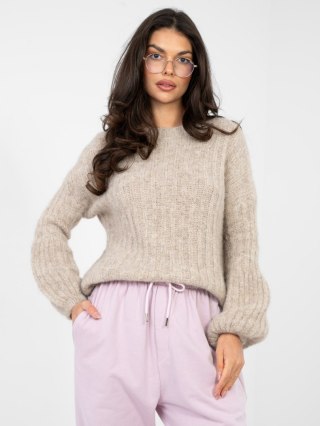 Ciemnobeżowy sweter damski oversize z domieszką wełny – Italy Moda