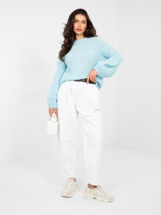 Pastelowy niebieski sweter damski oversize z domieszką wełny – Italy Moda