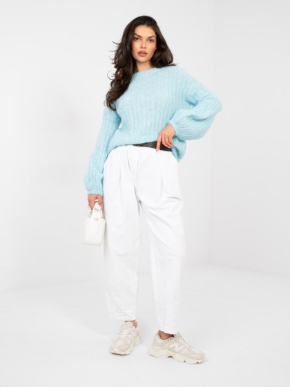 Pastelowy niebieski sweter damski oversize z domieszką wełny – Italy Moda