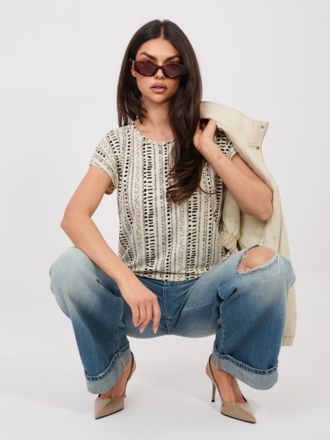 T-shirt-D12110M02646F-jasny beżowy