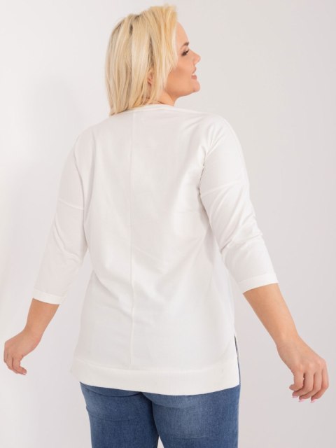Ecru bluzka plus size z nadrukiem RELEVANCE, luźna bawełniana bluzka damska z rękawem 3/4