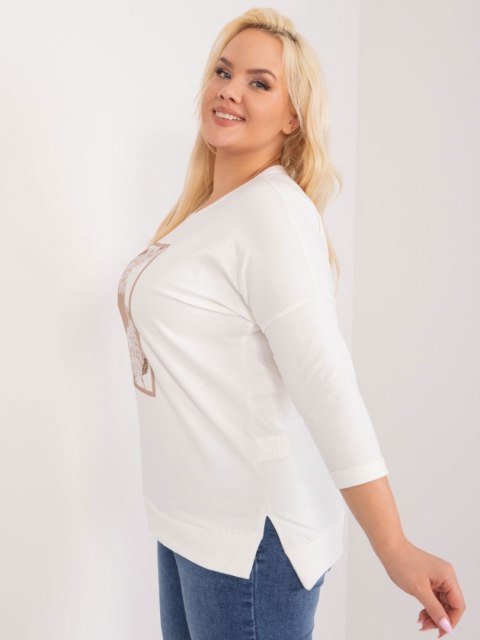 Stylowa bluzka damska ecru plus size z aplikacją, casualowy fason na co dzień