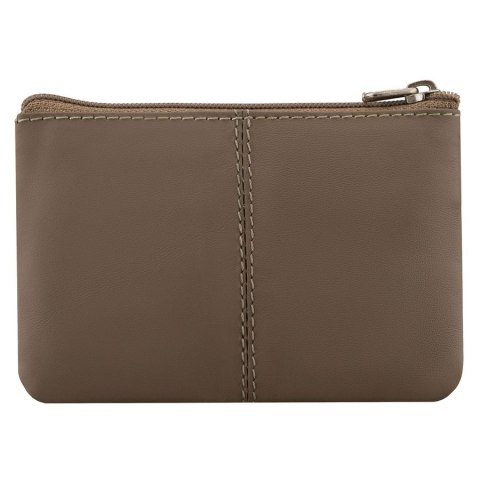 Ciemnobeżowe etui na klucze ze skóry naturalnej z zewnętrzną kieszenią na zatrzask