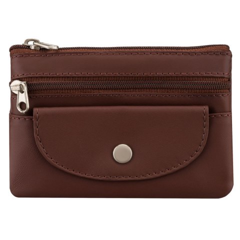 Ciemnobrązowe etui na klucze ze skóry naturalnej z zewnętrzną kieszenią na zatrzask