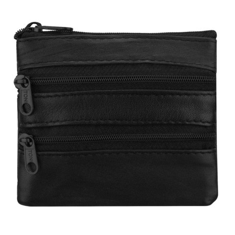 Czarne etui na klucze ze skóry naturalnej zamykane suwakami