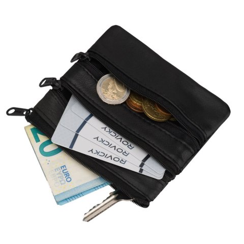 Czarne etui na klucze ze skóry naturalnej zamykane suwakami