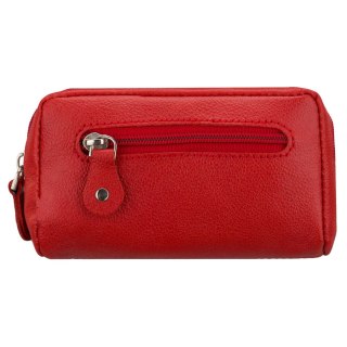 Czerwone, dwukomorowe etui na klucze ze skóry naturalnej zamykane suwakiem