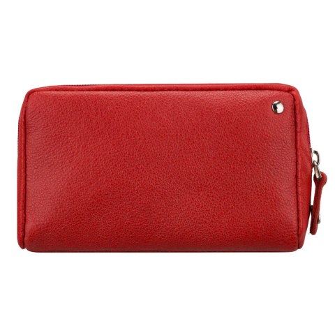 Czerwone, dwukomorowe etui na klucze ze skóry naturalnej zamykane suwakiem