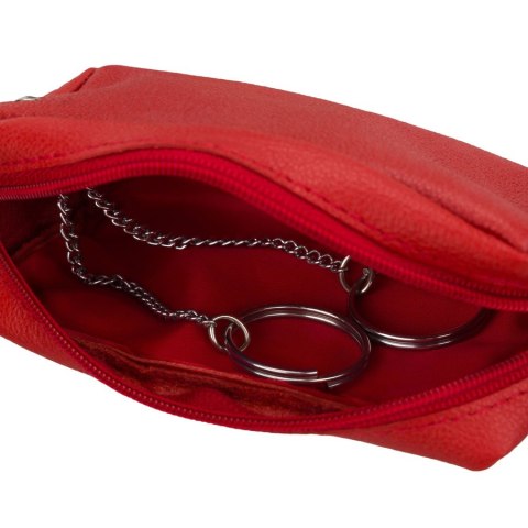 Czerwone, dwukomorowe etui na klucze ze skóry naturalnej zamykane suwakiem