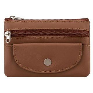 Etui na klucze w brązowym kolorze wykonane ze skóry naturalnej, zamykane suwakiem