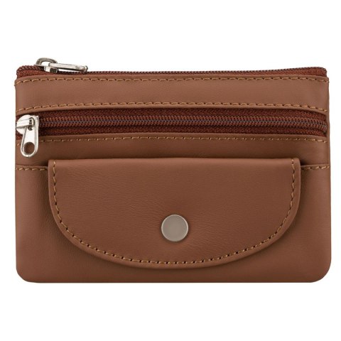 Etui na klucze w brązowym kolorze wykonane ze skóry naturalnej, zamykane suwakiem