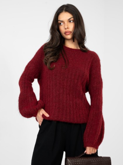 Bordowy sweter damski oversize z domieszką wełny – Italy Moda