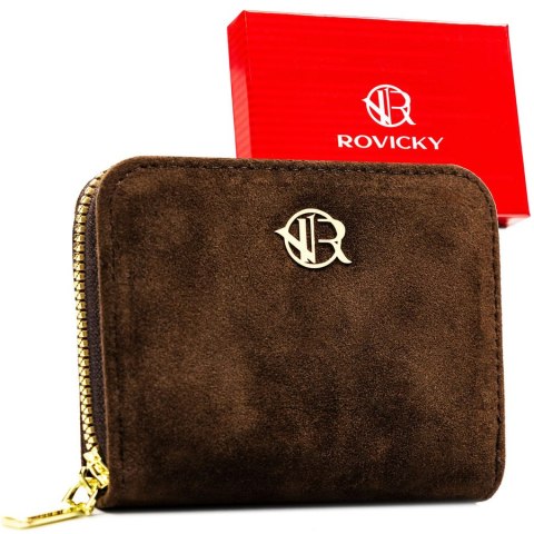 Brązowy portfel damski wykonany ze skóry ekologicznej zamykany na suwak - Rovicky