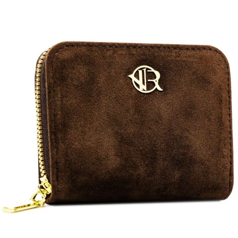 Brązowy portfel damski wykonany ze skóry ekologicznej zamykany na suwak - Rovicky