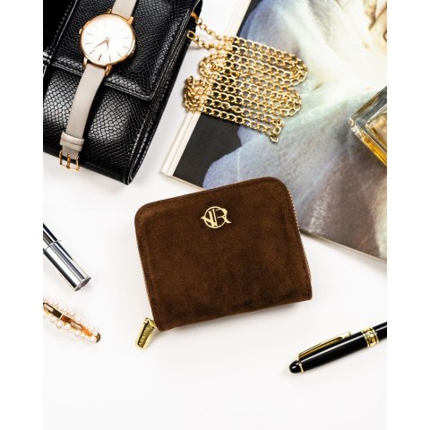 Brązowy portfel damski wykonany ze skóry ekologicznej zamykany na suwak - Rovicky