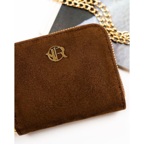 Brązowy portfel damski wykonany ze skóry ekologicznej zamykany na suwak - Rovicky