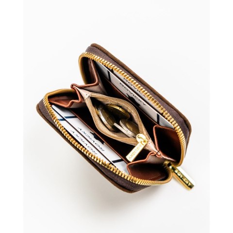 Brązowy portfel damski wykonany ze skóry ekologicznej zamykany na suwak - Rovicky