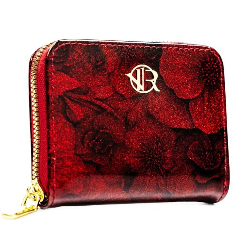 Elegancki portfel damski wykonany ze skóry ekologicznej w czerwonym kolorze ze wzorem w kwiaty - Rovicky