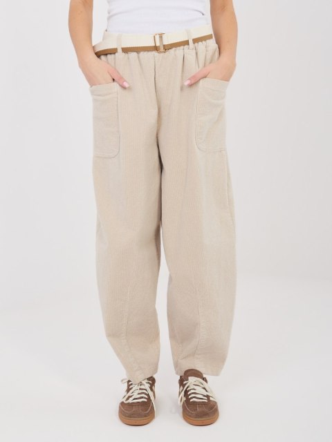 spodnie damskie beżowe z paskiem casual