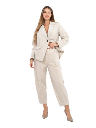 Jasnobeżowe Spodnie Sztruksowe Damskie Carrot RUE PARIS z Paskiem