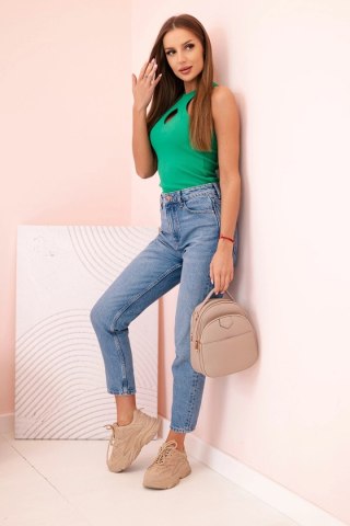 Bluzka damska zielona bez rękawów z wycięciem i ozdobną klamrą