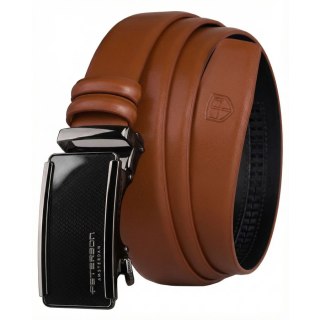 Elegancki, skórzany pasek męski w jasnobrązowym kolorze z automatyczną klamrą - Peterson