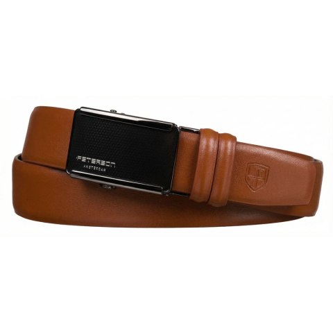 Elegancki, skórzany pasek męski w jasnobrązowym kolorze z automatyczną klamrą - Peterson