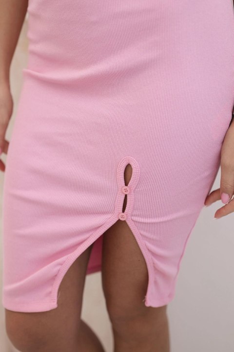 Jasnoróżowa prążkowana spódnica bawełniana z rozcięciem i ozdobnymi guzikami