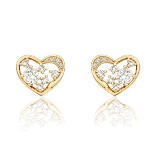 Kolczyki ze stali szlachetnej platerowane 14k złotem, ażurowe serce z cyrkoniami KST2226