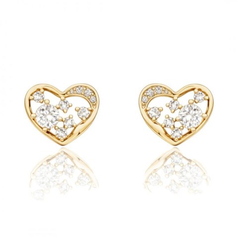 Kolczyki ze stali szlachetnej platerowane 14k złotem, ażurowe serce z cyrkoniami KST2226