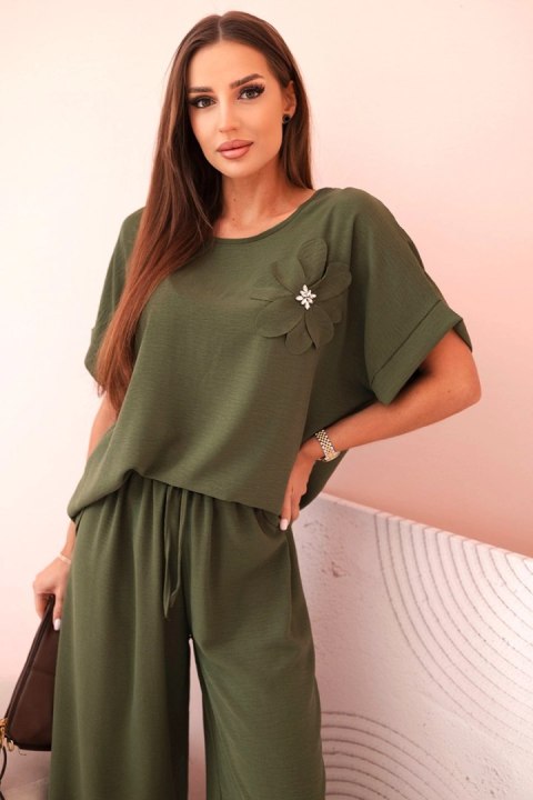 Komplet damski z wiskozy khaki Made in Italy