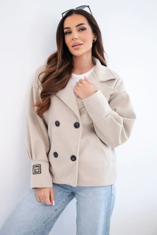 Kurtka damska krótka dwurzędowa z kołnierzem beżowa