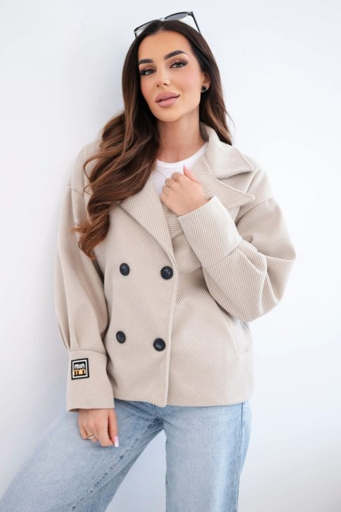 Kurtka damska krótka dwurzędowa z kołnierzem beżowa