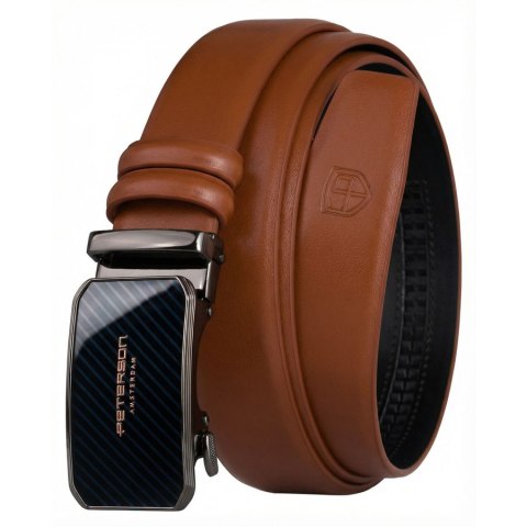 Pasek męski w jasnobrązowym kolorze wykonany ze skóry naturalnej z automatyczną klamrą - Peterson