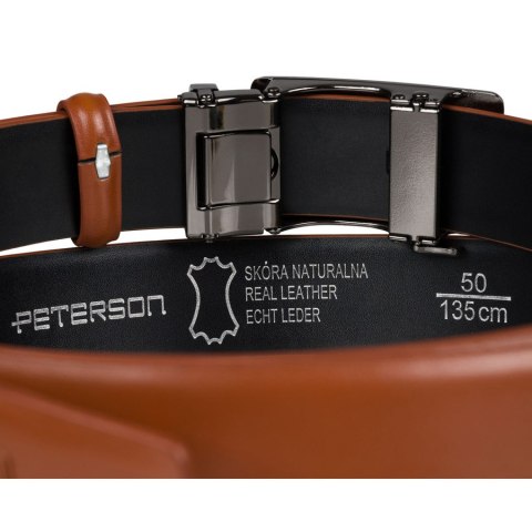 Pasek męski w jasnobrązowym kolorze wykonany ze skóry naturalnej z automatyczną klamrą - Peterson