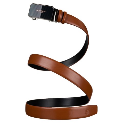 Pasek męski w jasnobrązowym kolorze wykonany ze skóry naturalnej z automatyczną klamrą - Peterson