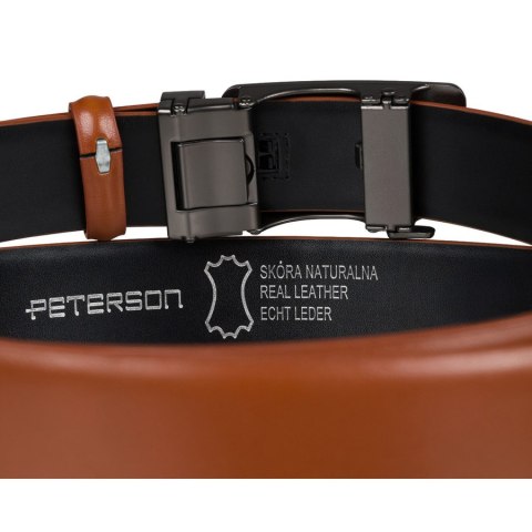 Skórzany pasek męski w jasnobrązowym kolorze z automatyczną, czarną klamrą - Peterson