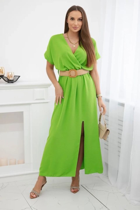 długa zielona sukienka kiwi z rozcięciem