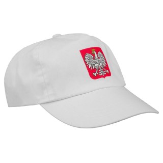 Biała, bawełniana czapka z daszkiem-bejsbolówka z godłem Polski